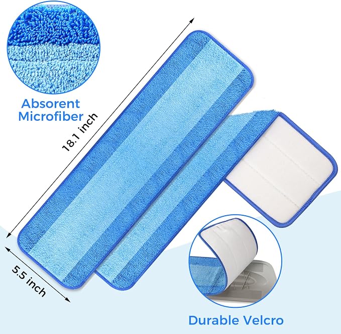 20-Pack 18 Inch Microfiber Mop Pads Compatible with Bona, Washable Reusable | Machine Washable, Reusable, Double-Sided Microfiber, Traps Dirt, For Wood, Tile, Laminate, Vinyl And Stone Floors