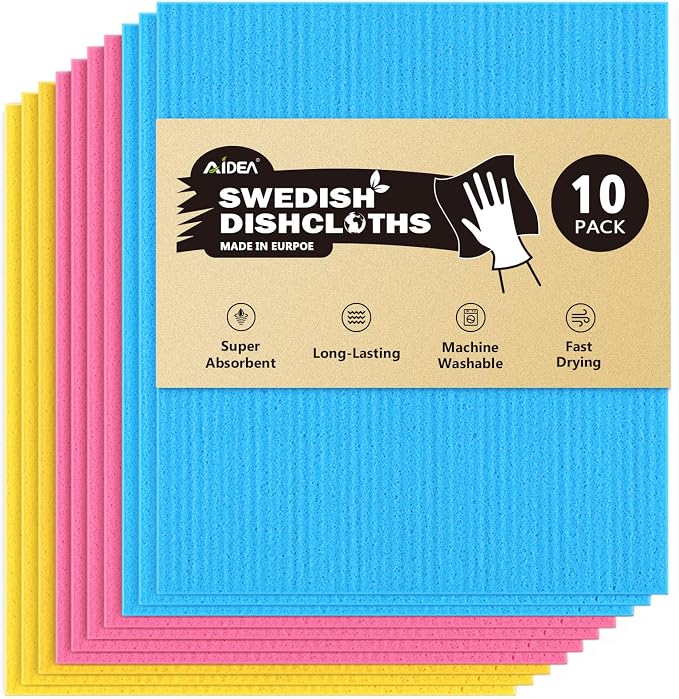AIDEA Swedish Dishcloths for Kitchen 10PK, Reusable Paper Towels 7"x6" | Swedish Dish Cloth for Washing Dishes, Sponge Cloths Kitchen, Absorbent Dish Rags, Swedish Dish Towels, Glasses Wipes