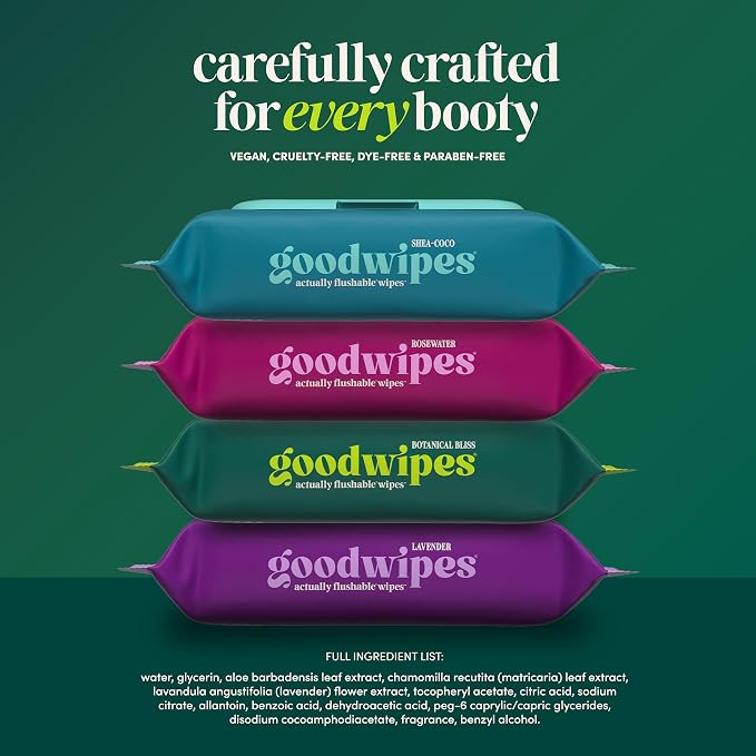 goodwipes Flushable Wipes for Adults - Botanical Bliss Butt Wipes for Women & Men, Septic Safe, Toilet & Bathroom Essentials, Extra Large, 318 Count (6 Packs and 1 Travel Pack)