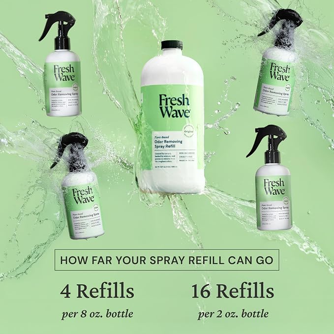 Fresh Wave Odor Eliminator Spray Refill, Room & Fabric, 32 oz, Original | Refills Fresh Wave spray bottles, Plant oil formula, No phthalates or parabens, Fabric and room deodorizer