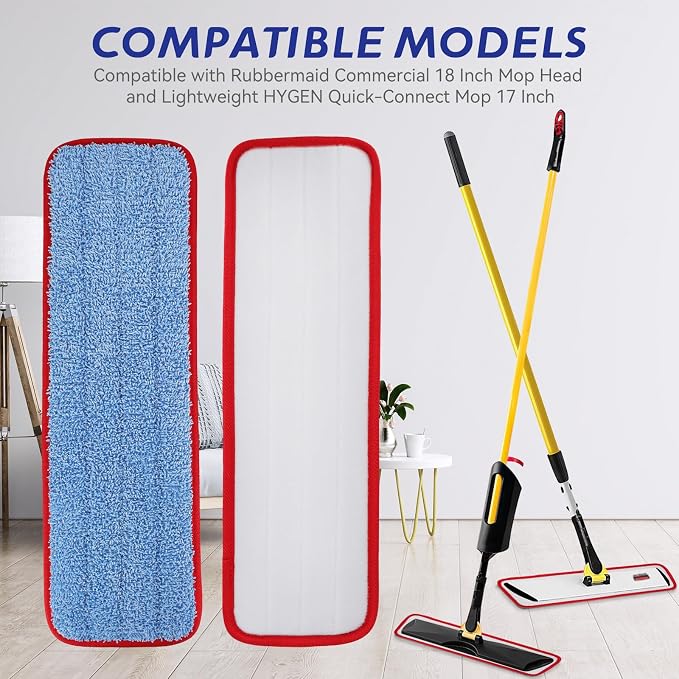 Replacement Microfiber Pad for Rubbermaid Commercial 18.5 Inch Mop Head - 6 Pack Wet & Dry Commercial Cleaning Refills Reusable Mops Refills Fit for Any Microfiber Flat Mop System 18.5"