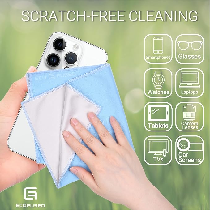 Eco-Fused Oversized Microfiber Cleaning Cloths XL - 5 Pack - 12 x 12 - Double-Sided - Microfiber & Suede for Smartphones, LCD TV, Tablets, Laptop, Camera Lenses & Other Surfaces