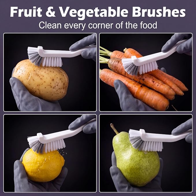 Patelai 5 Pcs Vegetable Scrubber Brush, 90 Degree Angle Fruit Cleaning Brush with PET Bristles, Multi Use Cleaning Tools for Fruits Vegetables Sink Tile Grout Window Track Corners