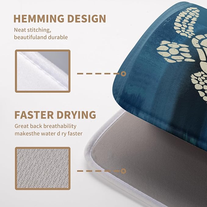 Sea Turtle Dish Drying Mats for Kitchen Counter 18x24 Inch Summer Ocean Animal Microfiber Absorbent Dish Drainer Rack Mats Navy Blue Large Dish Pad with Hanging Loop