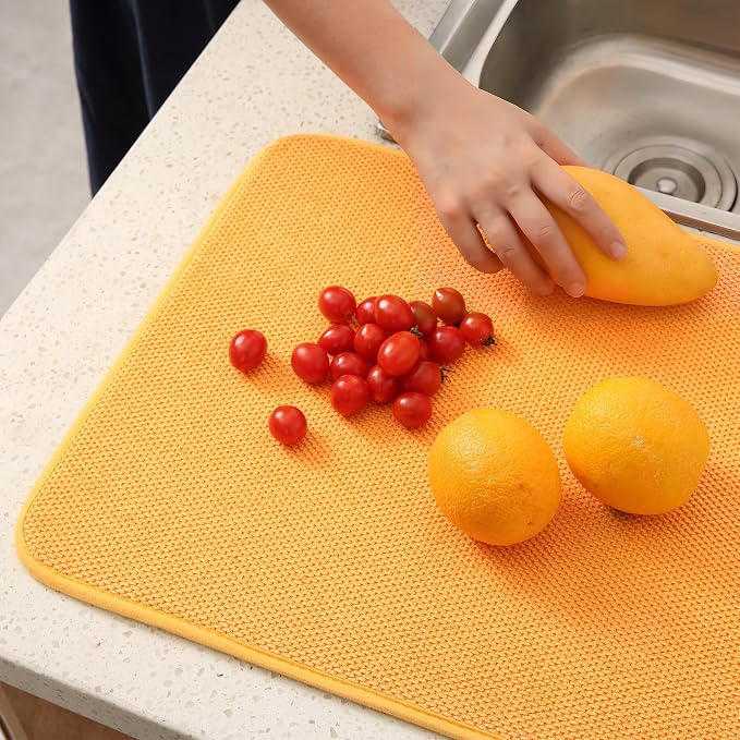 2 Pack Microfiber Dish Drying Mat for Kitchen Counter,Ultra Absorbent Dish Drainer Mat ,Dish Drying Pad , Dish Rack Mat 20×15 Inch (Yellow)