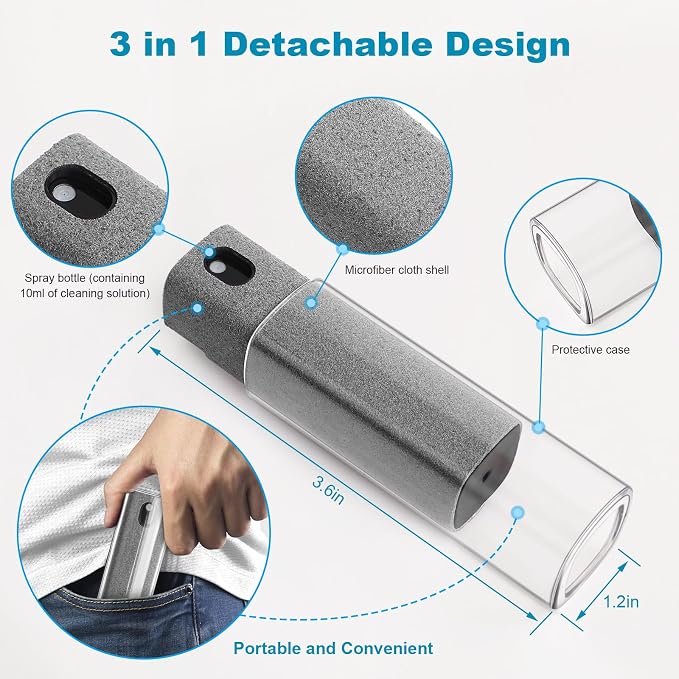 4 Pack Screen Cleaner 3-in-1 Touchscreen Mist Cleaner Spray and Microfiber Cloth Built-in Cleaning Solution Portable Reusable Fingerprint-Proof Spray Bottle for Phone Laptop iPad TV Monitor Car Screen