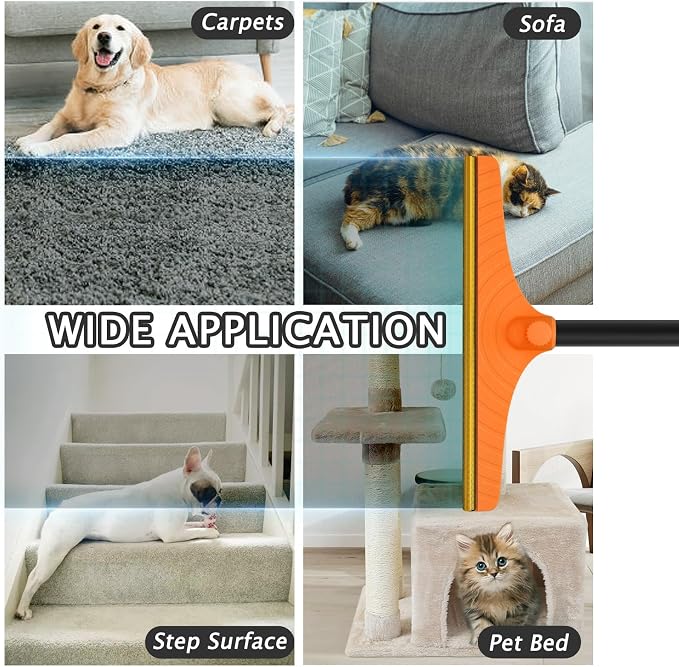 Eaersan Carpet Rake for Pet Hair Removal - Reusable Pet Hair Remover, 60” Adjustable Long Handle Cat Dog Carpet Rake Scraper, Dog Hair Rake Brush for Rugs, Mats, Couch