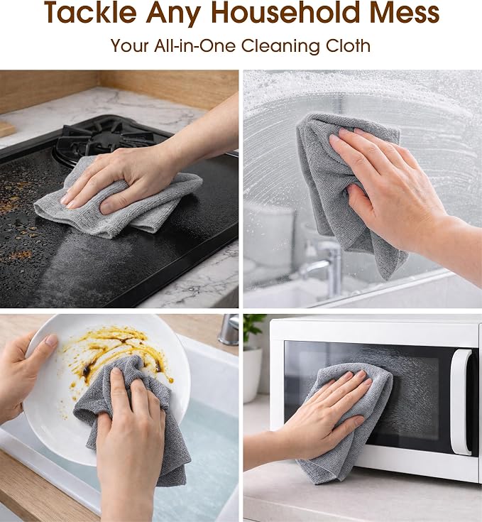 KitchLife Microfiber Cleaning Cloth Roll, 100 Pack - Tear-Away Microfiber Paper Towels, Lint-Free, Reusable, Washable for Kitchen, Car, Dishes, and Sensitive Surfaces (Dark Gray)