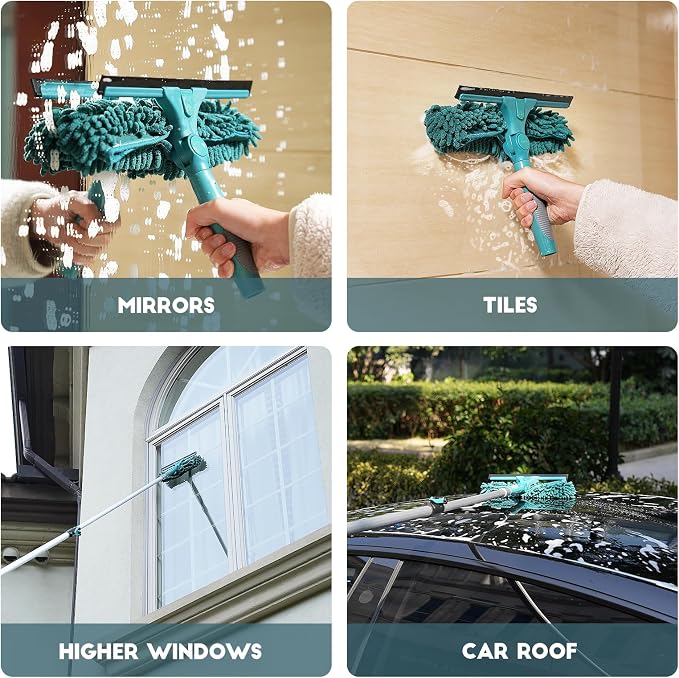 TelesPro 36 Feet High Reach Window Squeegee with 7-30 Ft Extension Pole, Window Cleaner Tool with 5-Stage Telescoping Pole, Window Cleaning Kit with Rotatable Head (2 Squeegee & 2 Microfibre Cloths)