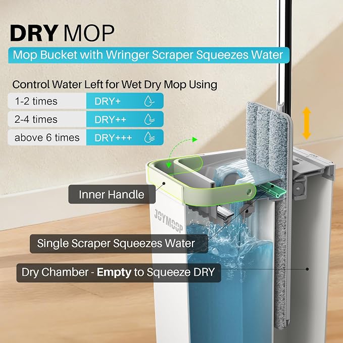 JOYMOOP Flat Mop System, Microfiber Mop and Bucket Set, Black, Hands-Free Self-Cleaning Mop for Household & Commercial Floor Cleaning, Suitable for Hardwood, Tile, Laminate and Vinyl Floors