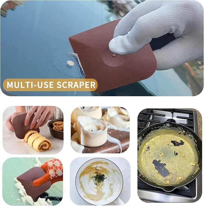 Cast Iron Cleaner Scrubber with Pan Scraper, Patented Chain Mail Scrubber Cast Iron Cleaning Kit, Metal Chainmail Scrubbing Sponge Scrub Brush to Clean Pan, Skillet, Grill, Dutch Oven, Wok