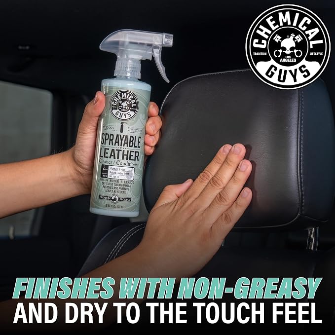 Chemical Guys SPI_103 Sprayable Leather Cleaner and Conditioner in One for Interiors, Apparel, and More (Works on Natural, Synthetic, Pleather, Faux Leather and More) Leather Scent, 128 fl oz (1 Gal) | One-step spray cleans and nourishes leather, vinyl...