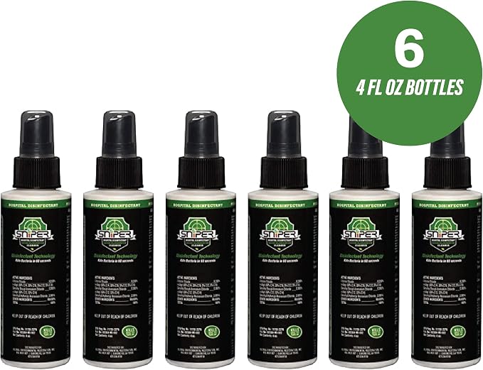 SNiPER Hospital Disinfectant, Odor Eliminator & All-Purpose Cleaner, 4 Ounce Spray, 6-Pack