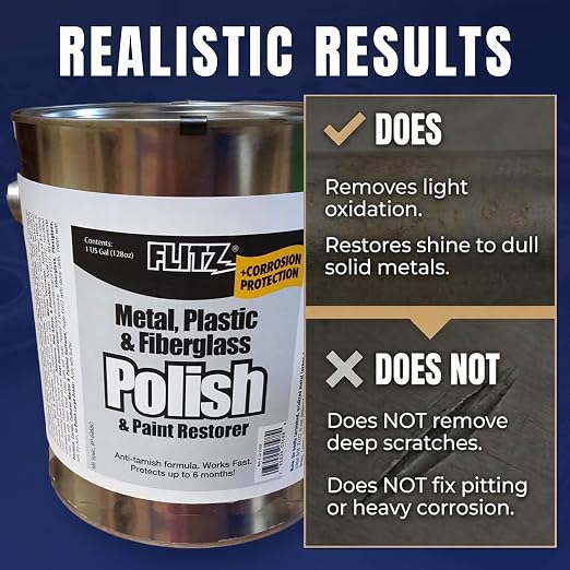 Flitz Metal Polish Paste - 1 Gal of USA-Made Polish for Solid Chrome, Stainless Steel, Aluminum - Non-Abrasive for Light Oxidation - Requires Manual Buffing - Not for Plated/Coated Surfaces (1 Pack)
