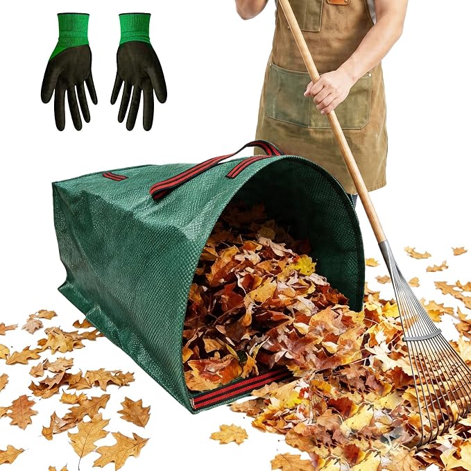 53 Gallon Large Leaf Collector Reusable Dustpan-Type Yard Waste Bags - Standing Garden Bags with Reinforced Handles- Heavy Duty Lawn Trash Sweeper Bag(1PACK 53G)