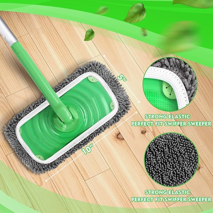Reusable Wet Pads Refill Compatible with Swiffer Sweeper Mop | Dry Sweeping Cloths & Wet Mopping Cloths for Household Cleaning, Washable Microfiber Mop Pads, 4 Pack (Mop is not Included)