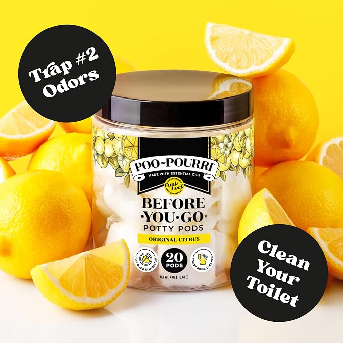 Poo-Pourri Before-You-Go 2-in-1 Toilet Potty Pods, Original Citrus, Bathroom Odor Deodorizer and Toilet Cleaner with Essential Oils, Lemon, Bergamot and Lemongrass Scent, 20 Count (Pack of 6)