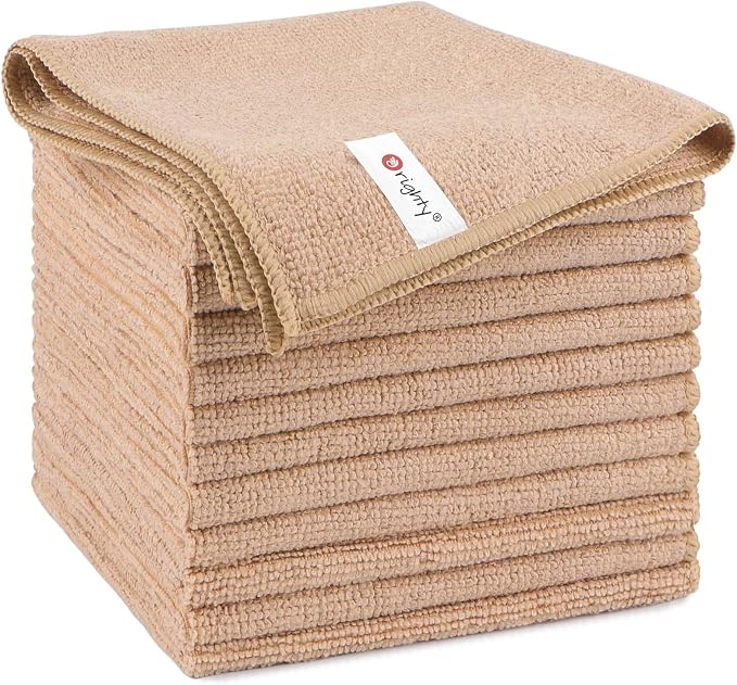 Orighty Microfiber Cleaning Cloth, Cleaning Rags, 12 Pack, 12x11 in, Brown | Microfiber Towels for Cars, Soft Highly Absorbent Rag, Lint Free Cloths for Car Care, House, Kitchen