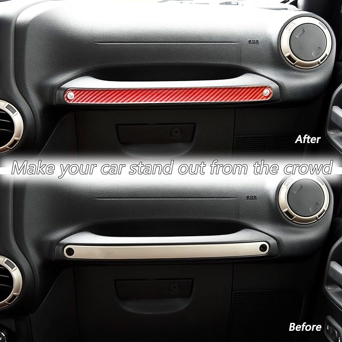 Copilot Grab Bar Trim Cover for 2011-2017 Jeep Wrangler JK JKU with Screw | Fits 11-17 Wrangler JK JKU, Passenger Seat Grab Handle Cover, Red Carbon Fiber, ABS Trim With No Drilling Installation