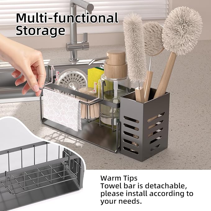 Kitchen Caddy Sink Organizer,Sponge Holder for Kitchen Sink,Dish Soap Dispenser,Kitchen Sink Accessories Countertop Organizer,Stainless Steel Sink Sponge Caddy Over the Sink Shelf