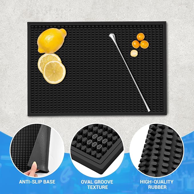 ZJWZLG Bar Mat - Premium 18"X12" Rubber Bar Mats for Countertop, Non-slip Dish Drying Pad & Bartender Mat with for Fast Drying, Ideal Bar Tools for Home Bar, Cocktail Set, And Kitchen Use(Black)