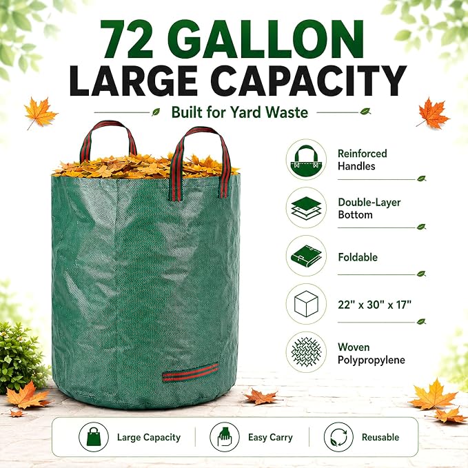 Leaf Collector Garden Rake Set - Adjustable 18 Tines Leaf Rakes & Leaf Picker Upper & 72 Gallon Lawn Waste Bag, Heavy Duty Collect Rake, Hand Leaf Scoop, Brown Paper Dumpster, Yard Gardening Tool