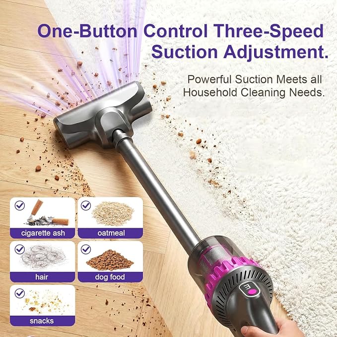 Cordless Stick Vacuum Cleaner, 6-in-1 Lightweight Handheld Vacuum, Built-in Mattress Vacuum Cleaner, 3-Speed Suction, Powerful Multi-purpose Cleaner for Hardwood Floors, Carpet, Pet Hair, Car Cleaning