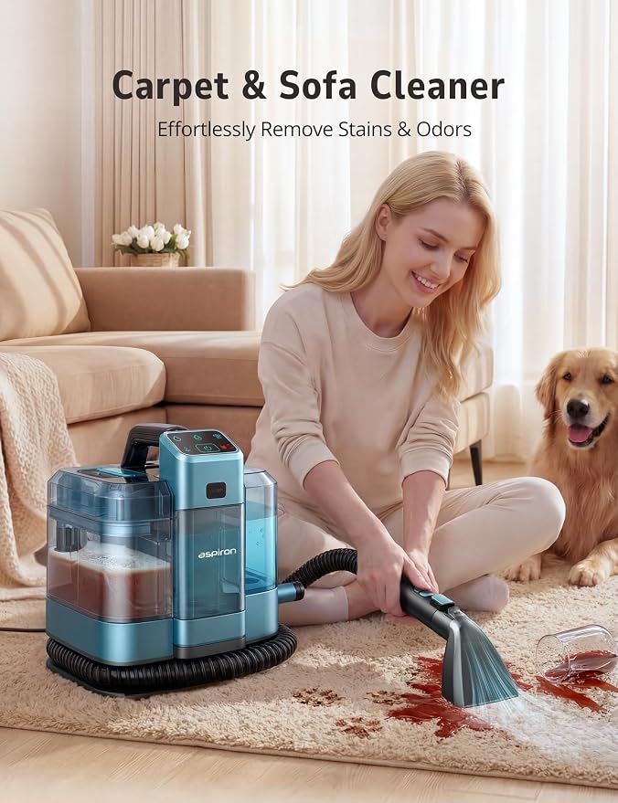 Aspiron Carpet Cleaner,Fast Heating Steamer,Carpet Cleaner Machine for Home,Hot/Cold Water & Steam Wash,Spot Cleaning,20Kpa Powerful Suction,300ML Cleaning Solution,for Upholstery,Sofa,Pet Stain,Car