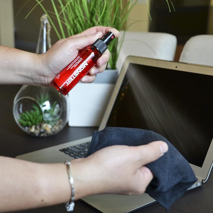 Monster Screen Cleaner Kit with Microfiber Cloth, 60 mL Screen Cleaner Spray for TVs, Monitors, Laptops, Tablets, Smartphones, Eyeglasses, LCD LED OLED Display Cleaner