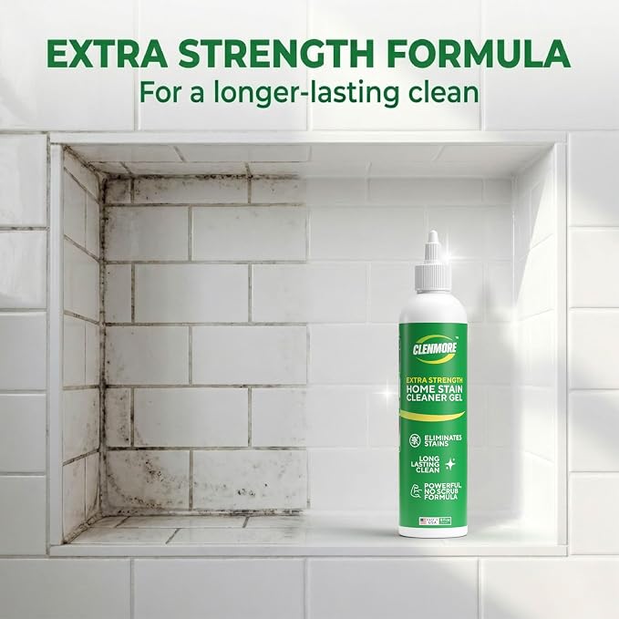 Home Stain Cleaner Gel – Extra Strength Stain Remover For Tiles, Grout, Showers, Tubs, Rubber Seals & Toilets – No Scrub Grout Cleaner & Front Load Washer Cleaner – 8 fl oz