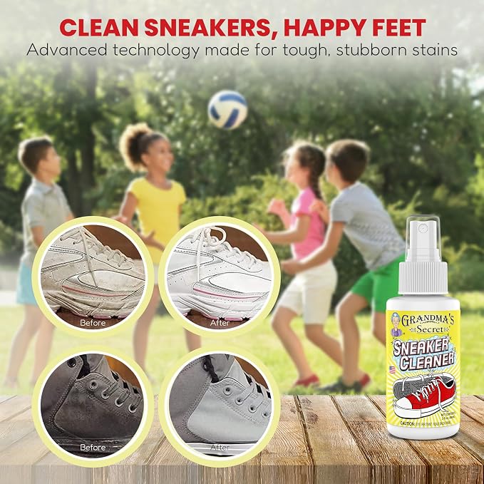 Grandma's Secret Shoe Cleaner - Stain Remover Spray for Rubber, Canvas and Leather - Removes Dirt, Grime and Grass - Sneakers Cleaner for Outdoor Shoes, Slippers and Moccasins - 3 Ounce