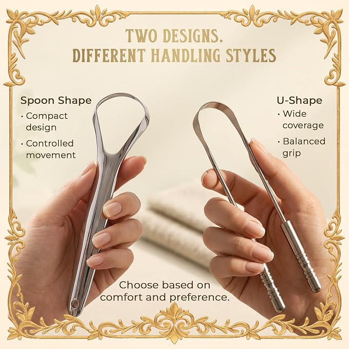 MasterMedi Tongue Scraper with Multicolor Cases (2 Pack), 100% Stainless Steel, Reduce Bad Breath, Easy to Use Tongue Scraper for Adults, Tongue Cleaner for Oral Care & Hygiene