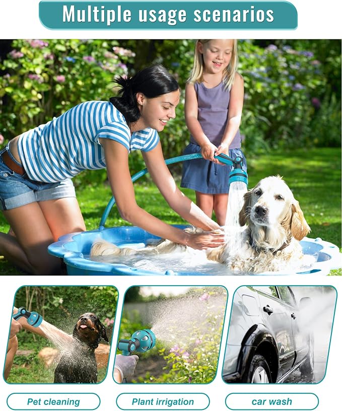 Garden Hose Nozzle, Heavy Duty Water Hose High Pressure Sprayer with 10 Watering Patterns, Thumb Control On Off Valve, for Watering outdoor Plants & Lawn, Car & Pet Washing（Blue）
