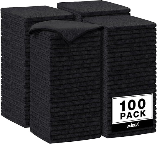 AIDEA Microfiber Cleaning Cloth Black 100PK, Microfiber Towels for Cars, Premium Car Cloths, Dusting Cloth Lint Free Cleaning Rags for SUVs, House, Kitchen, Window, Workshops,11.5"×11.5"