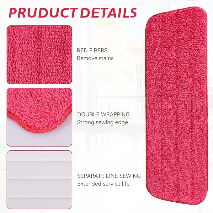 Replacement Microfiber Mop Pad for Rubbermaid Reveal Spray Mop - 10 Pack 16.5" Wet & Dry Floor Cleaning Refills Reusable Fit for Any Microfiber Reveal Flat Mop