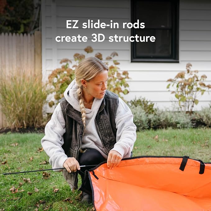 Leaf Tarp for Fast Yard Cleanup –Leaf Collection Tarp with 6 Handles & Ground Stakes – Lawn Leaf Bag for Raking, Garden Debris & Yard Waste Removal, Wind Proof, 4’ x 6’ Capacity