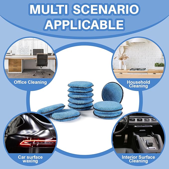 Sukh 12 Pack Microfiber Applicator Pads - 4.72 Inch Car Wax Applicator Pads | Round Blue Foam Sponges for Car Waxing, Buffing and Fine Polishing, Ultra Soft High Density Auto Detailing Supplies Set