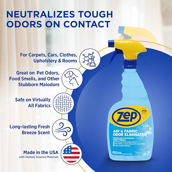 Zep Air and Fabric Odor Eliminator and Freshener - 32 oz (Pack of 12) ZUAIR32 - Neutralizes Tough Unwanted Odors on Contact. Refresh Your Home, Office and Business