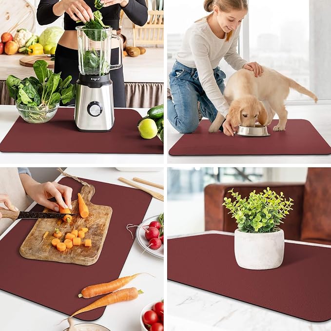 WISELIFE Dish Drying Mat Super Absorbent Drying Mat Large Dish Drying Mats for Kitchen Counter Easy Clean Dish Mat Kitchen Drying Mat18"x 28" Classic Red