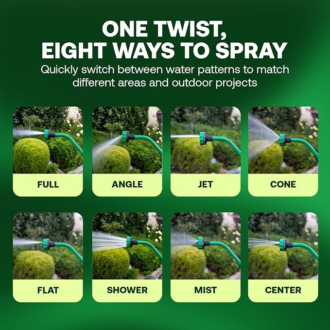 Rain Bird TRNZL8PWAND36 Watering Wand Garden Hose Nozzle, 36 Inch - Front Trigger with 8 Spray Patterns Flow Control Knob, Trigger Lock, Non-Slip Ergonomic Grip, 3/4 Inch GHT - Green and Black