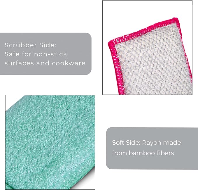 Smart Design Non Scratch Scrub Sponge with Bamboo Odorless Rayon Fiber - Set of 9 - Ultra Absorbent - Soft and Scrubber Side - Cleaning, Dishes, and Hard Stains - Vibrant - Yellow, Green, Pink