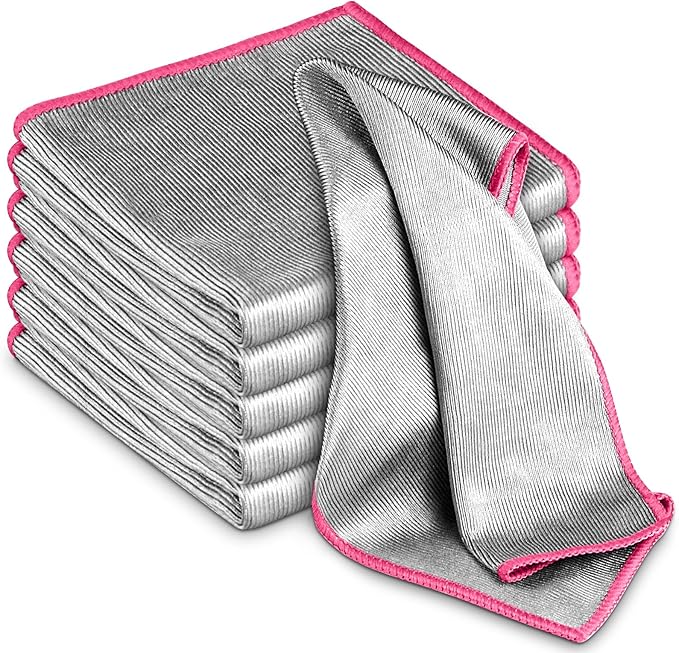 Airlab Glass Polishing Streak Free Miracle Cleaning Cloth, Sliver-Pink | Lint Free Microfiber Cleaning Rags for Glasses Kitchen Dish Mirrors Easy Clean, 12 x 12 Inches, Pack of 6