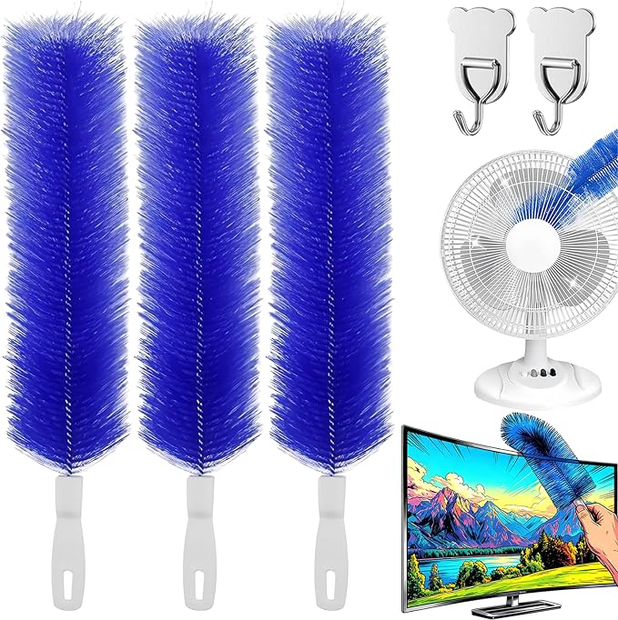 Bendable Microfiber Head, Reusable Dust Remover, 2026 Upgrade Fan Cleaner Brush, Bendable Microfiber Duster Washable Fans Cleaning Brush for Blind, Cobweb, Air Vents Cars Curtains (Blue*3)