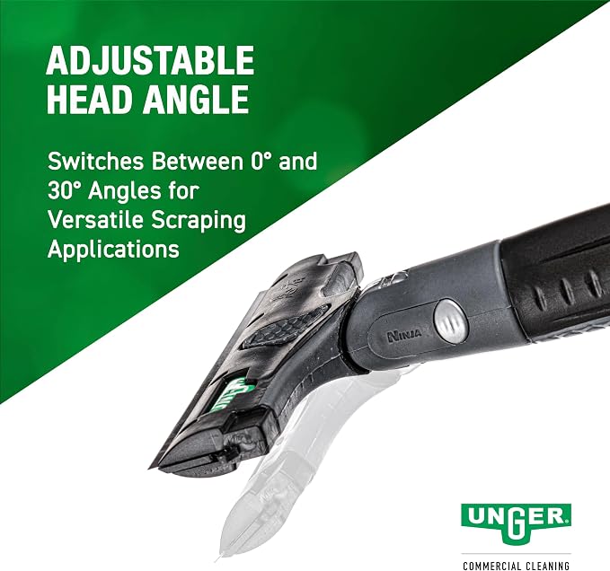 UNGER Commercial ErgoTec Ninja 4" Glass Window Scraper EN100 | Anti-slip handle; Adjustable Angle for Efficient Window Cleaning; hand or telescopic pole cleaning; Safety Cap