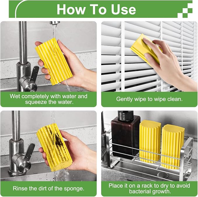 Jeymei Damp Clean Duster Sponge,4Pcs Dust Sponge for Cleaning,Gray & Yellow | Damp Dusting Sponge with Ridges,Baseboard Cleaning Tool,Reusable Wet Duster Sponge,Household Cleaning Sponges for Blinds