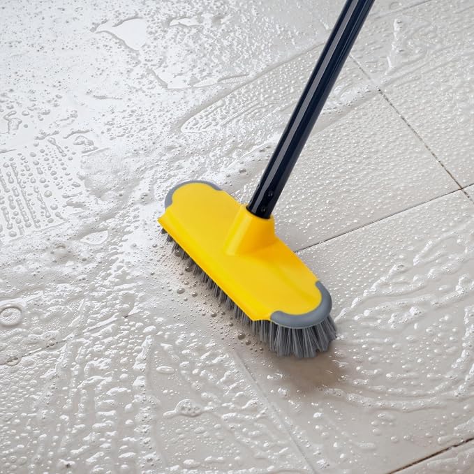 Deck Brush with Long Handle, Floor Scrub Broom for Shower, 50'' Outdoor Scrubber for Carpet, Boat, Patio, Garage, Concrete Cleaning