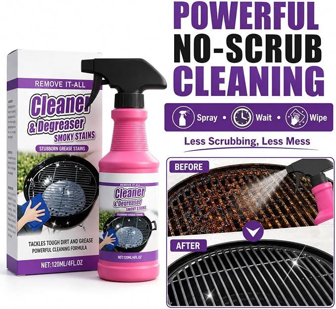 2-Pack Fast-Acting Grill Cleaner Spray, Heavy Duty BBQ Degreaser for Burnt Food & Stubborn Grease, Powerful No-Scrub Oven & Kitchen Cleaner for Grills, Stovetops & Pans (2)
