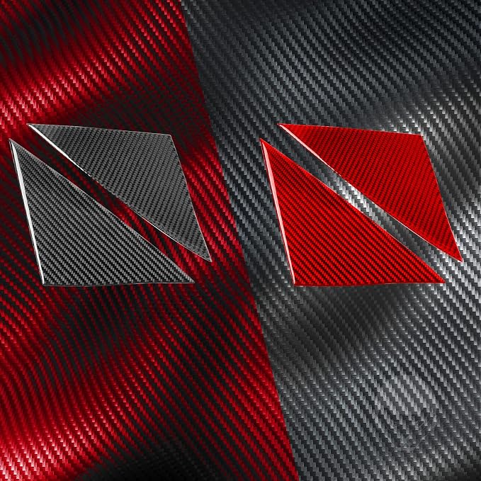 Red Real Carbon Fiber Trim for Tesla Accessories | for Model 3 2017-2022 / Model Y 2020-2024 Door Window A Pillar Triangle Sticker Interior Thick Overlay Decal