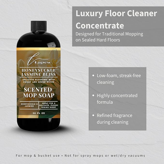 Lapew Honeysuckle Jasmine Scented Mop Soap - Luxury Floor Cleaner Concentrate for Mopping Tile, Laminate, Vinyl & Hardwood | Streak-Free, Low-Foam | 36 oz