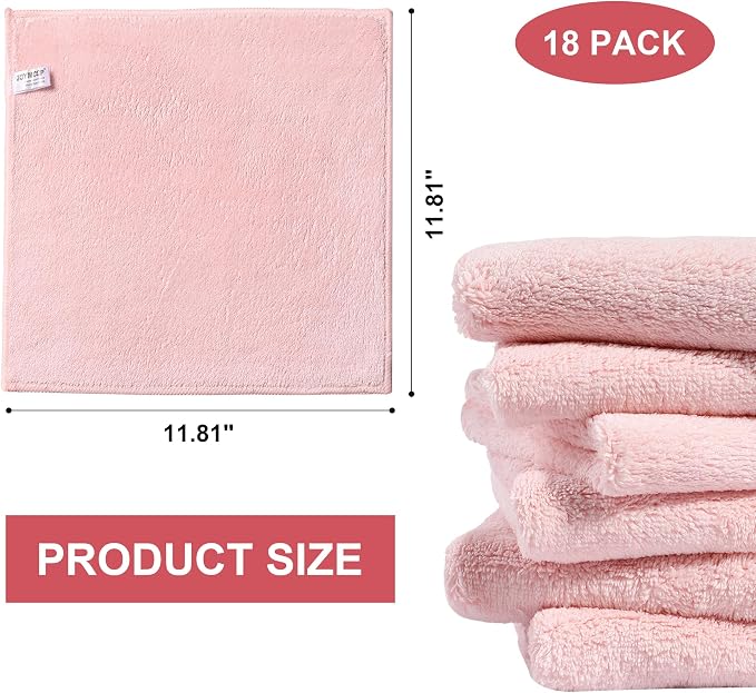 JOYMOOP Microfiber Cleaning Cloths, 11.8" x 11.8" Pink Reusable Kitchen Towels, Lint-Free Cleaning Rags, Super Absorbent Cleaning Cloths for Kitchen, Car, and Household Cleaning, 18 Packs